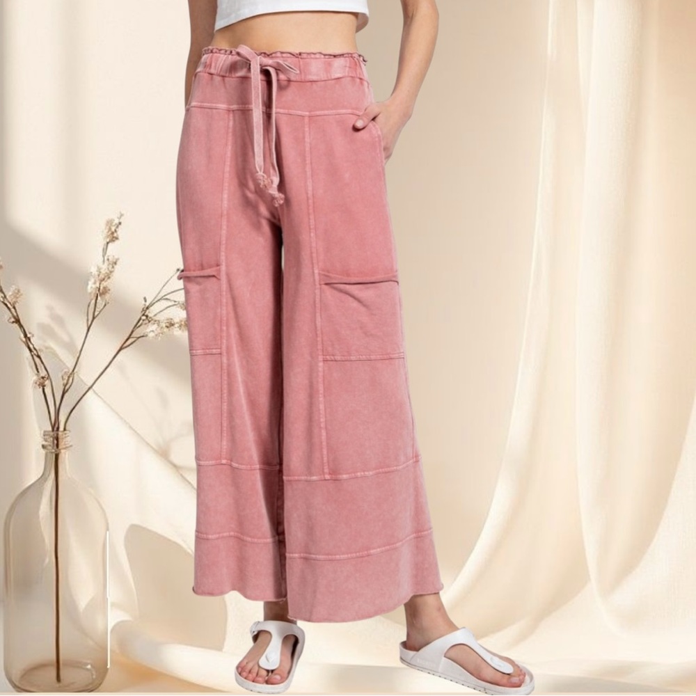 Easel Mineral Wash Terry Knit Pants in Mauve - Picture 7 of 7